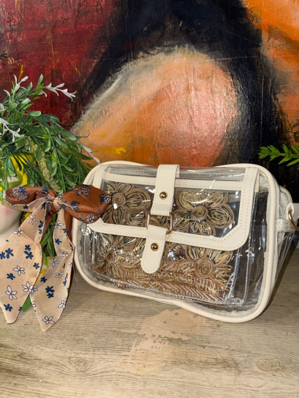 Stadium Bag Gold Floral Custom Handpainted Custom